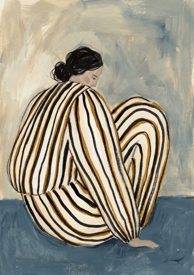 Striped Serenity Seated Artwork | FineCult
